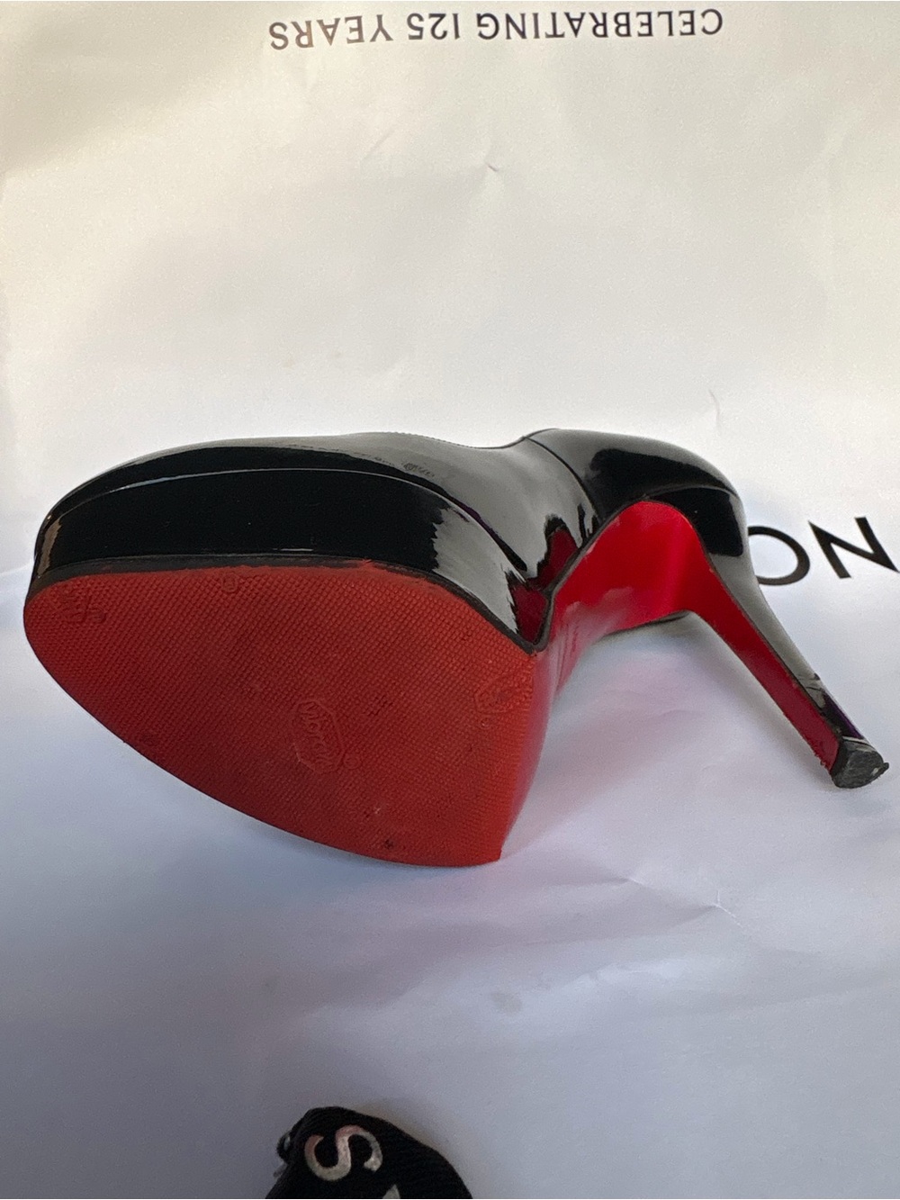 Christian Louboutin Black Patent Leather Platform Pumps with Red Soles - Picture 6 of 9
